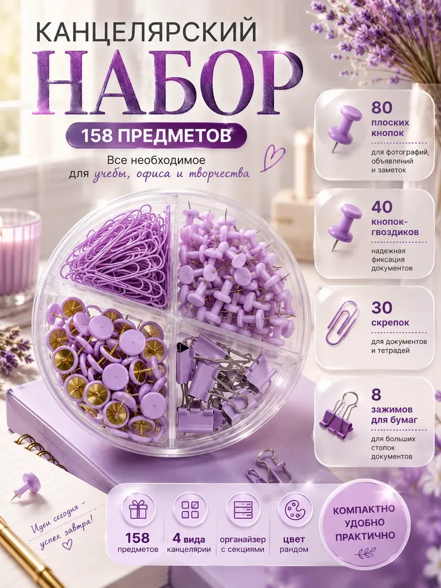 Скрепки, зажимы, канцелярские кнопки для школы и офиса