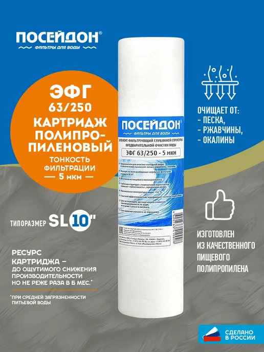 Посейдон (1 шт) Обезжелезивающий фильтр ЭФЖ 63 250 (SL10), Комплект картриджей для мягкой, фото 2