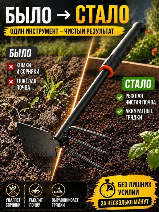 ded Moroz 4 ручной садовый инструмент 2в1 тяпка и культиватор, вариант, фото 3