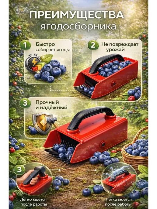 назы Сборщик ягод ручной, комбайн для сбора ягод, красный, фото 3