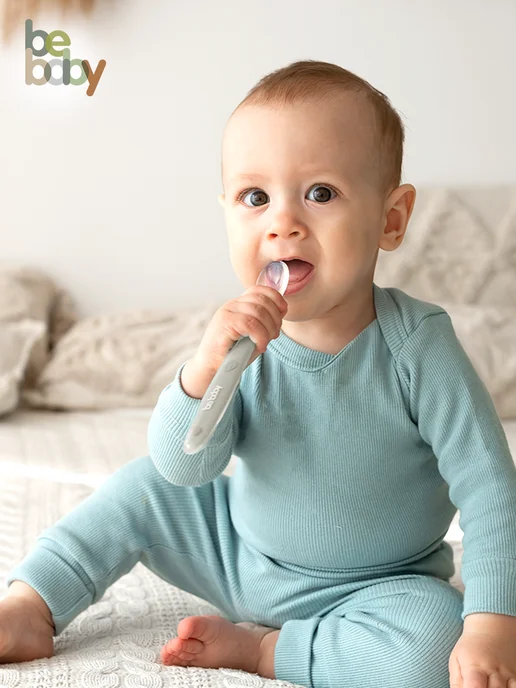 Be baby Силиконовая ложка для кормления малыша 4+ мес, серый, фото 2