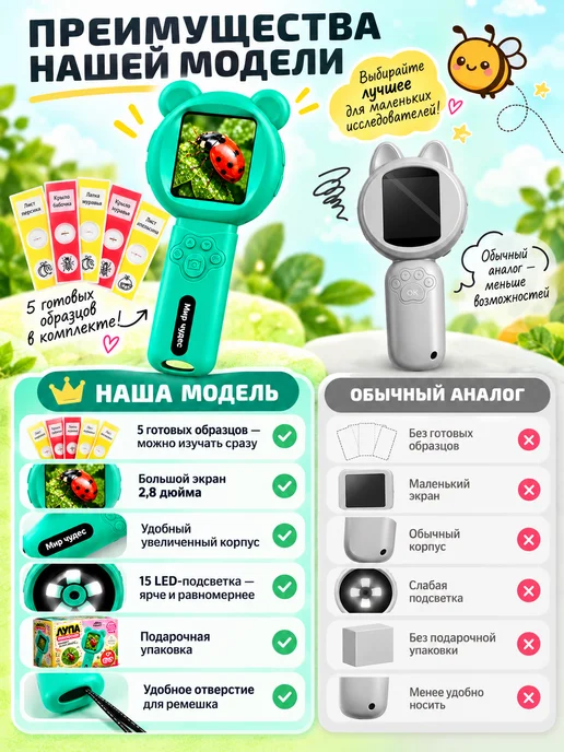 Микроскоп детский карманный с камерой лупа, зеленый, фото 2