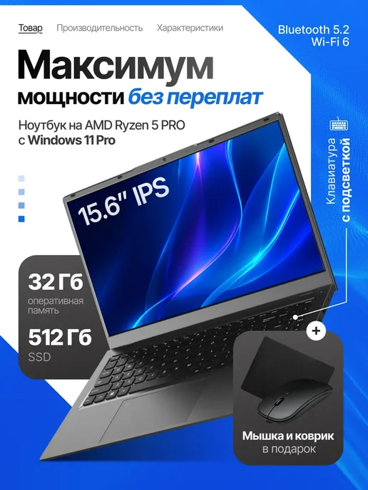 Игровой ноутбук Ryzen 5, RAM 32 ГБ, SSD 512 ГБ, 32 ГБ, 512 ГБ