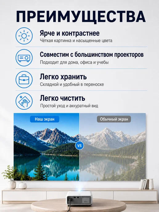 aolon Экран для проектора 80" антибликовый 16 9 Full HD 4K, вариант, фото 3