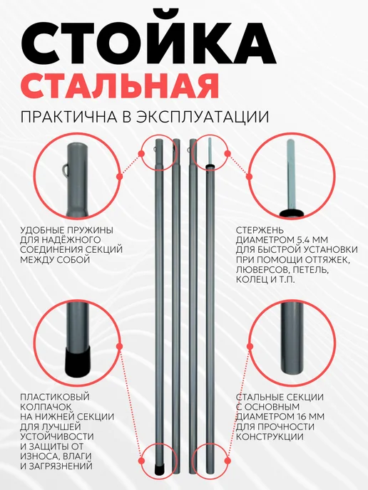 Стальная стойка для тента (диаметр 16мм, высота 230см, 1шт.), 1 шт, фото 2