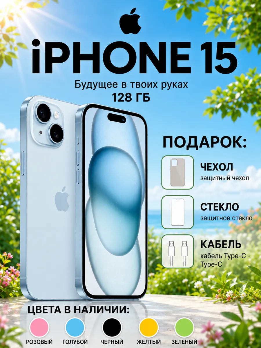 Apple iPhone 15 128 ГБ, Голубой, Восстановленный