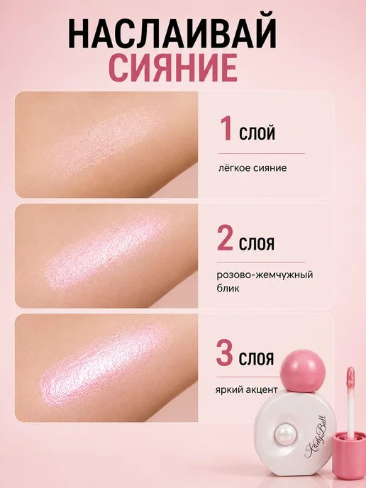 PrettyGirl Хайлайтер для лица и тела жидкий белый сияющий, розовый, фото 3