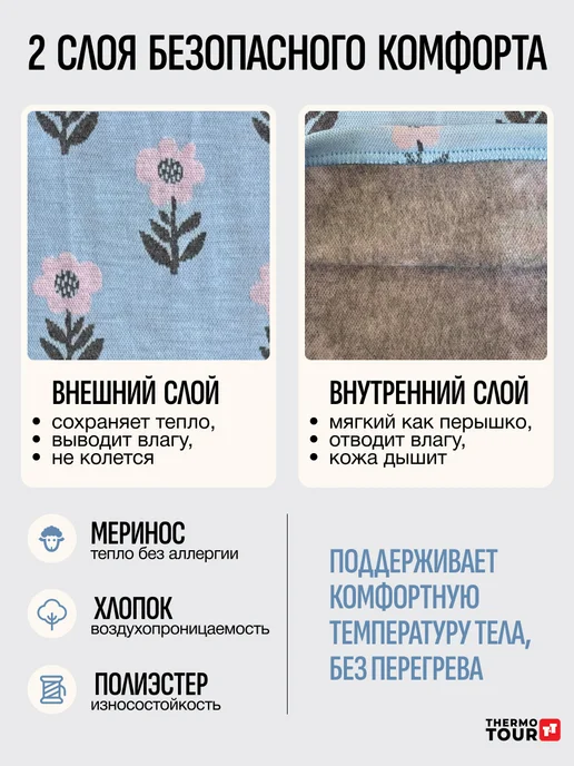 ThermoTour Термобелье детское зимнее комплект с шерстью мериноса, голубой, фото 2