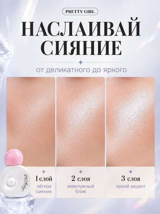 PrettyGirl Хайлайтер для лица и тела жидкий белый сияющий, белый, фото 3