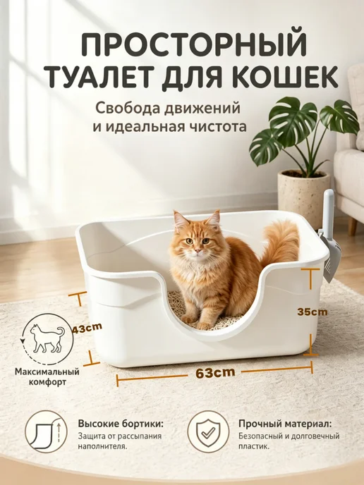 IKEA Большой лоток-туалет с высокими бортиками,для крупных кошек, белый, фото 3