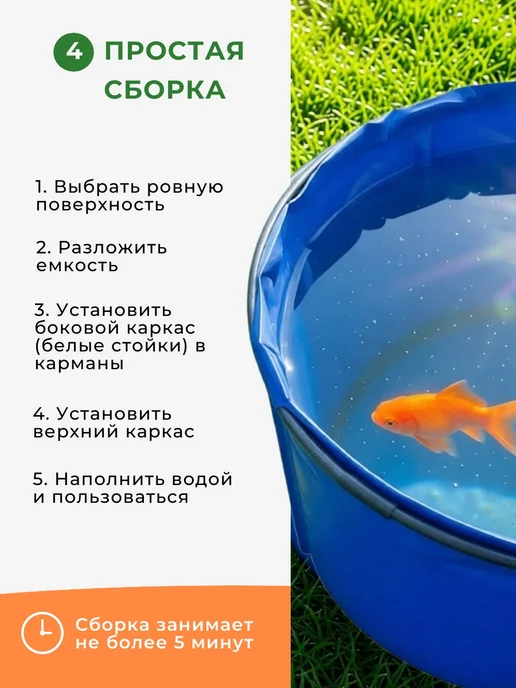 Купель для бани 500 литров складная, синий, фото 4