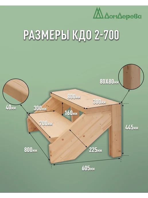 дом дерева Крыльцо для дома 800х605х445мм сосна КДО 2-700, 800x605x445 мм, фото 2