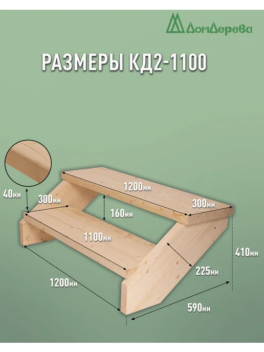 дом дерева Крыльцо для дома 1200х590х410мм сосна КД2-1100, 1200x590x410 мм, фото 2