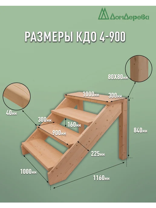 дом дерева Крыльцо для дома 1000х1160х840мм сосна КДО 4-900, 1000x1160x840 мм, фото 2