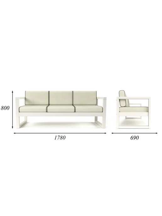 Soft Element Диван кушетка садовая Август 3х местная Ivory White, велюр, белый, фото 6