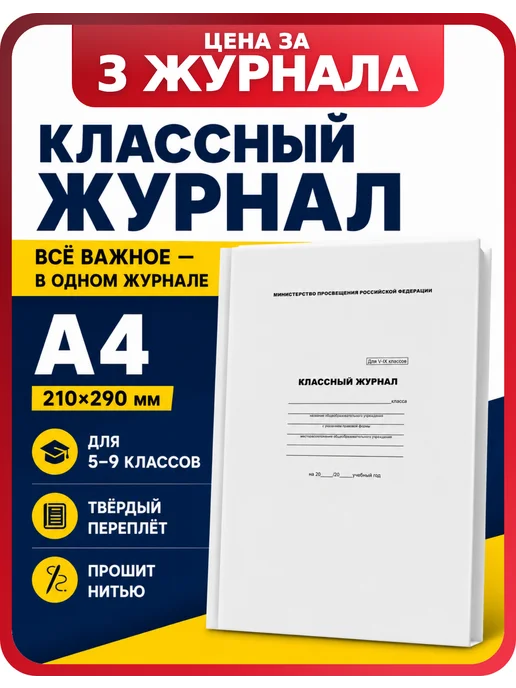 БиДжи Классный журнал BG, белая ламинированная обложка, 3 шт, 3 шт