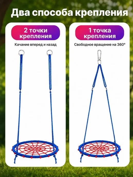 Подвесные качели-гнездо 50 см, длина 150 см, карабины, синий, фото 2