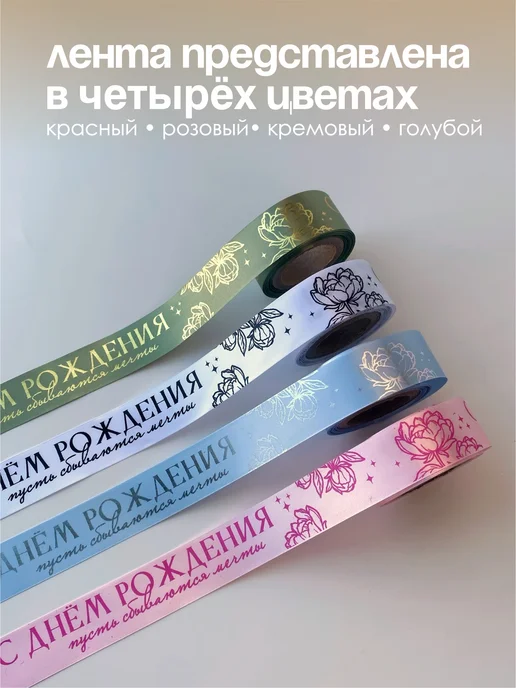 Лента упаковочная С днем рождения для подарков, черный, фото 4