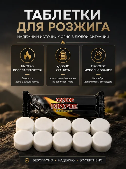 БАСТ Сухое горючее в таблетках для туризма, мангала и походов, 10 шт, фото 3