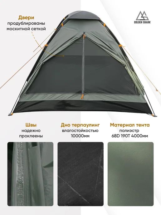 Палатка туристическая 4-х местная GOLDEN SHARK Simple 4, черный, фото 2
