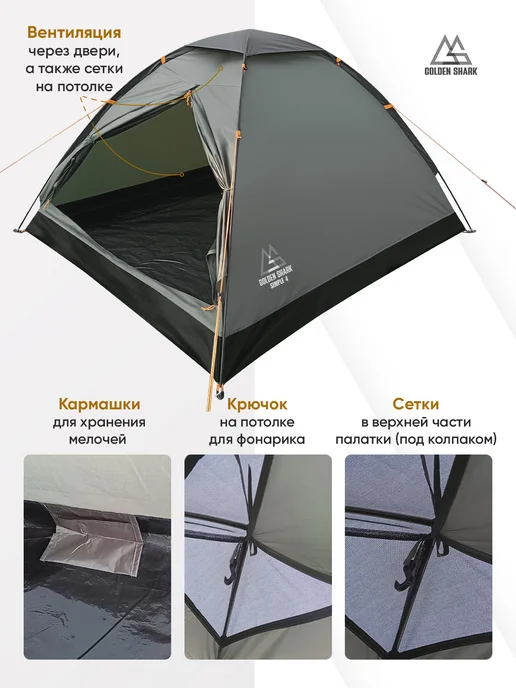 Палатка туристическая 4-х местная GOLDEN SHARK Simple 4, черный, фото 3