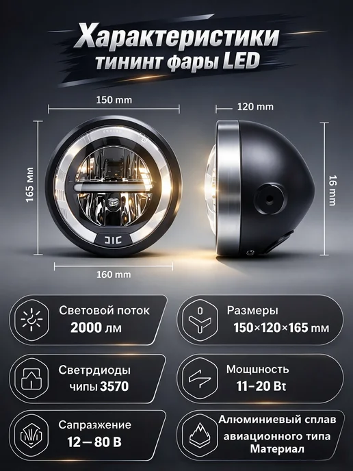 Фара на мотоцикл светодиодная с корпусом 5.75 дюйма, вариант, фото 4