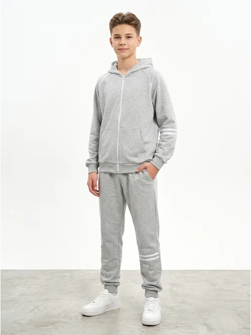 Chan Kids Спортивный костюм с капюшоном на молнии, серый, фото 2