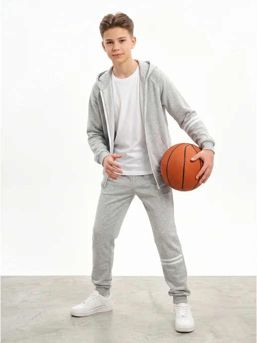 Chan Kids Спортивный костюм с капюшоном на молнии, серый, фото 3
