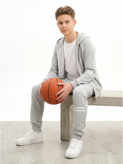 Chan Kids Спортивный костюм с капюшоном на молнии, серый, фото 4