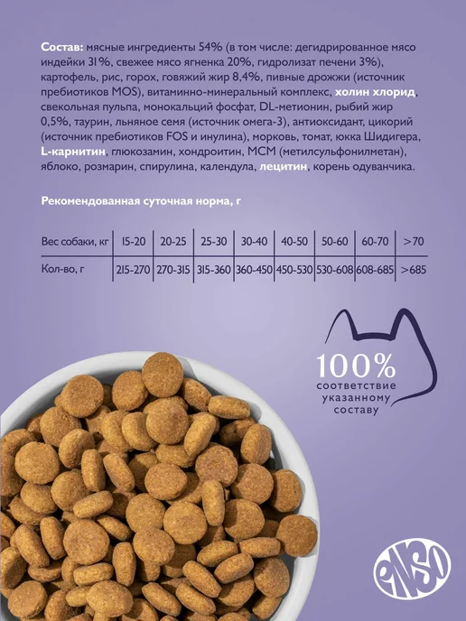 Сухой корм Enso для собак, крупные, средние, ягненок, 2,5 кг, фото 4
