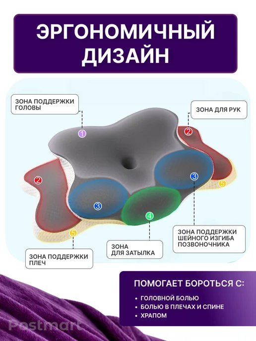 Postmart Подушка ортопедическая для сна с эффектом памяти, вариант, фото 5