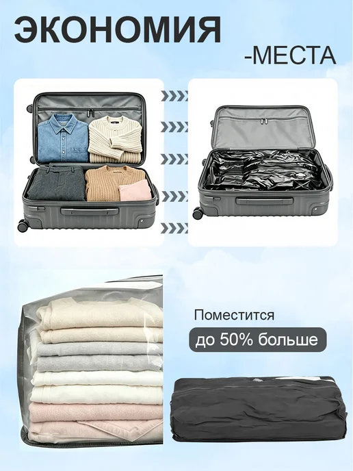 Вакуумный пакет для чемодана и путешествий 2шт с насосом, 2 шт, фото 5