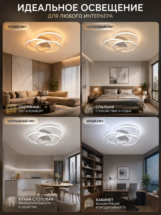 DQ light Люстра потолочная светодиодная с пультом кольца, вариант, фото 4