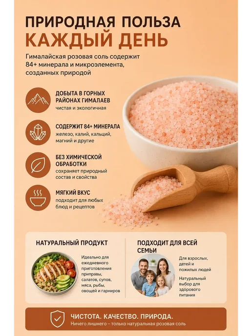 МАЛИКОНС Гималайская соль пищевая розовая мелкая натуральная 1 кг, 1 кг, фото 2