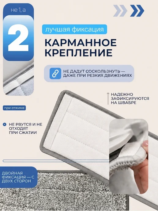 Lazuli Насадки для швабры 38х12 из микрофибры на липучке 4 шт, 32x12, 2 шт, фото 2
