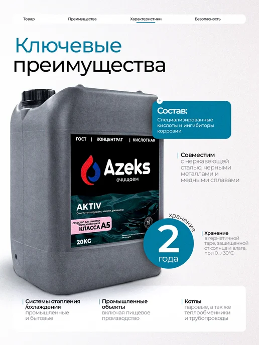 AZEKS Промывка для теплообменников AKTIV кислотная 10 кг, 20 кг, фото 3