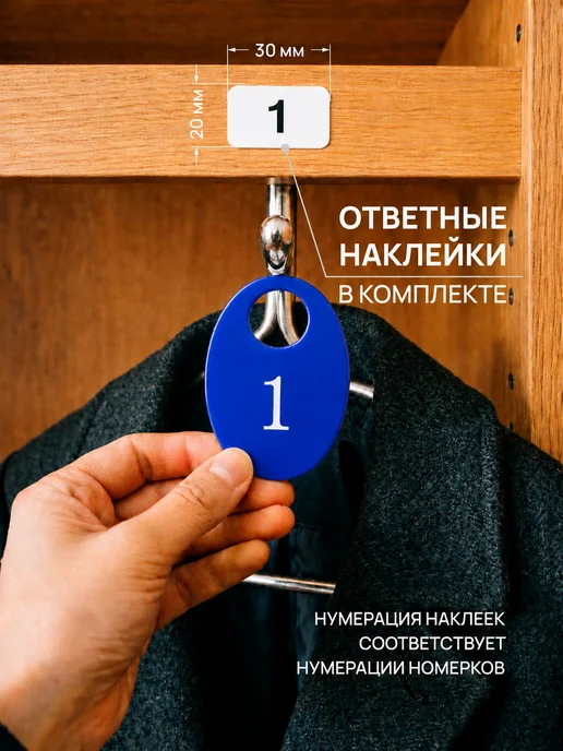 Акриликс Номерки 1-100 для гардероба овальные красные акрил 100 шт, 100 шт, фото 7