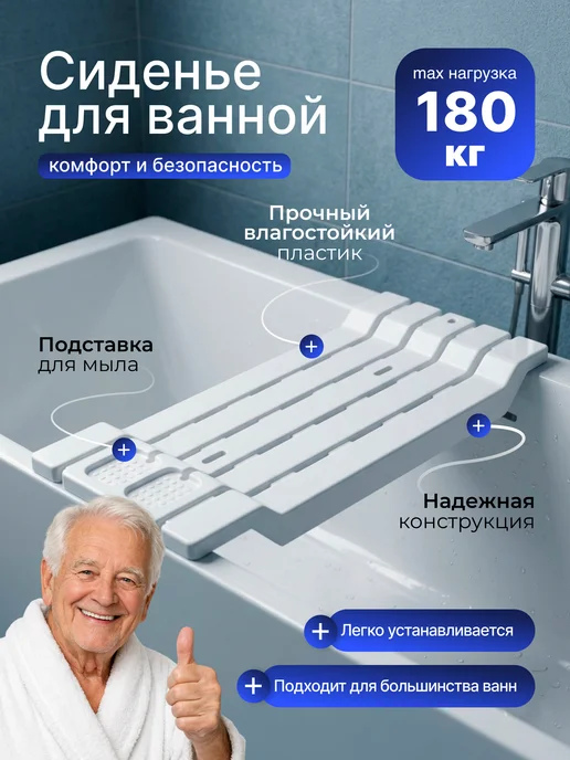 Сиденье для ванной пластиковое для пожилых и инвалидов, вариант