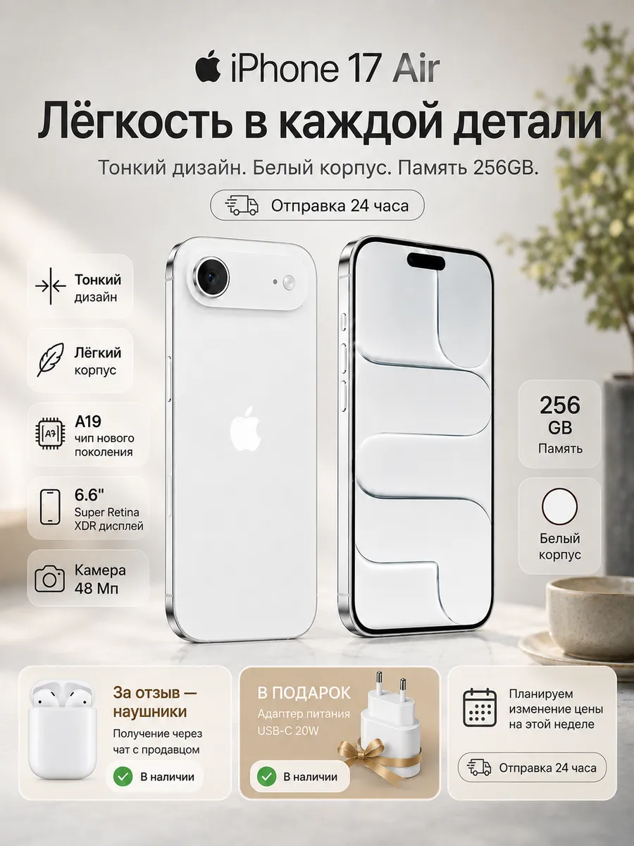 Apple iPhone 17 air 256гб белый телефон,Новый запечатанный