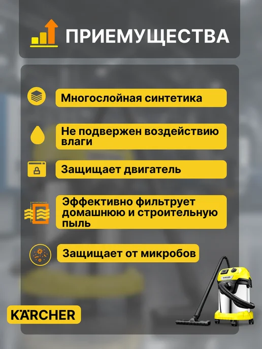 Vitatools Бумажные фильтр-мешки для Karcher WD2 A20xx 6.904-322.0 3 шт, 3 шт, фото 2