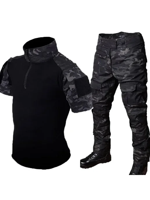 WOLF ENEMY Мужской тактический костюм черный камуфляж футбол, черный, фото 2