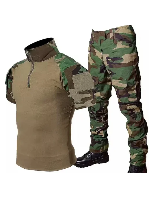 WOLF ENEMY Мужской тактический костюм черный камуфляж футбол, черный, фото 4