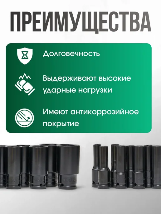 Ударные головки для гайковерта набор 20 шт, 20 шт, фото 3