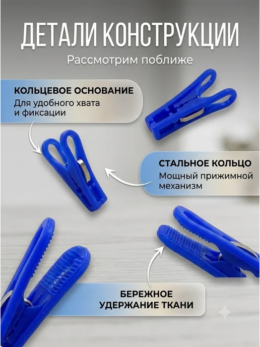 Аза5 Прищепки для сушки одежды крепкие, синий, фото 4