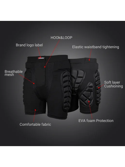 HEROBIKER Мотоциклетные и лыжные штаны для защиты бедер для езды на бе, черный, фото 5