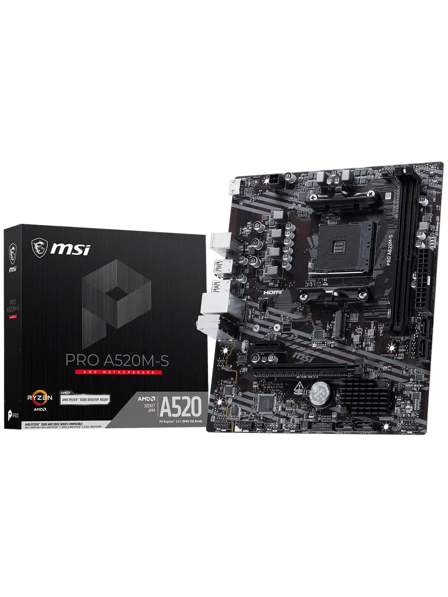 MSI Материнская плата PRO A520M-S AM4 AMD A520 mATX RTL