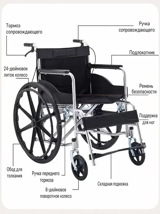Легкая складная коляска для пожилых людей, черный, фото 2