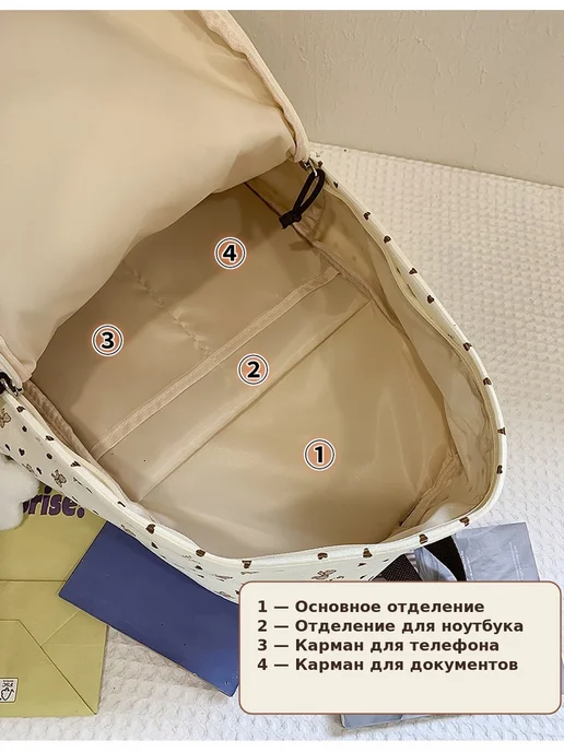 SMILERS Рюкзак вельветовый женский городской, бежевый, фото 5