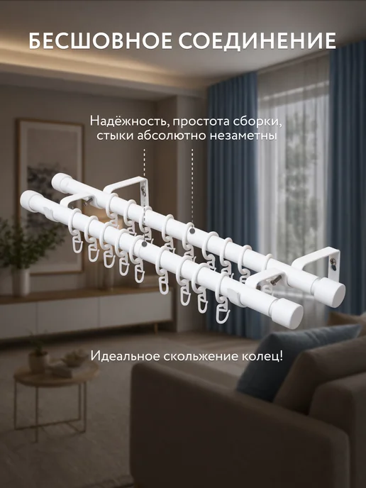 Ле-Гранд Карниз для штор раздвижной двухрядный 19мм 85-220 см белый, 300 см, белый, фото 5