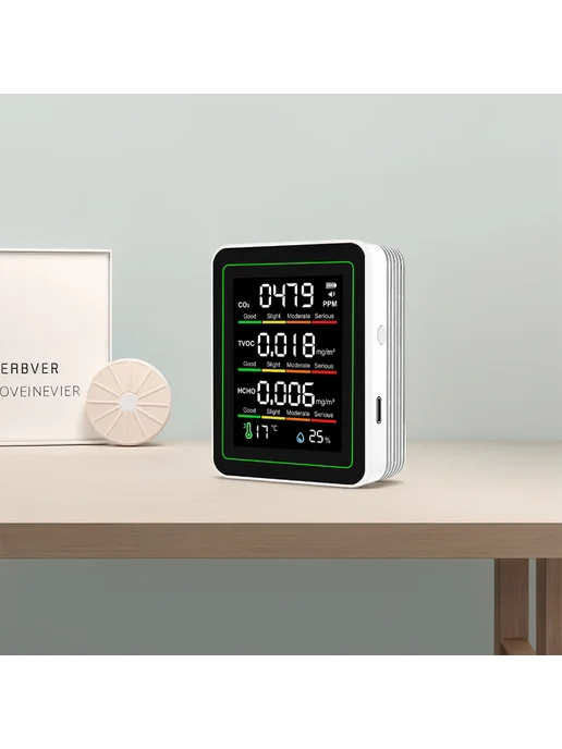 5в-1 Аиркаунт для CO2 TVOC HCHO, T, влажности, белый, белый, фото 2